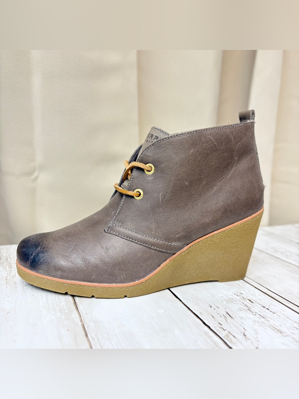 Sperry Wedge Booties Women’s Brown Nubuck Leather Chukka Ankle Boots Size 10M